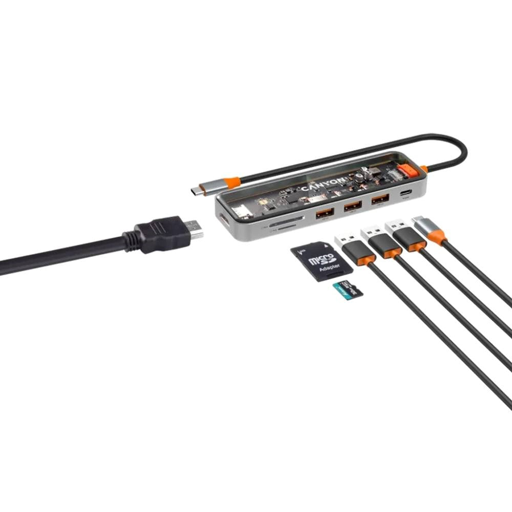 Canyon DS13 100W 7-i-1 USB-C Hub - Grå