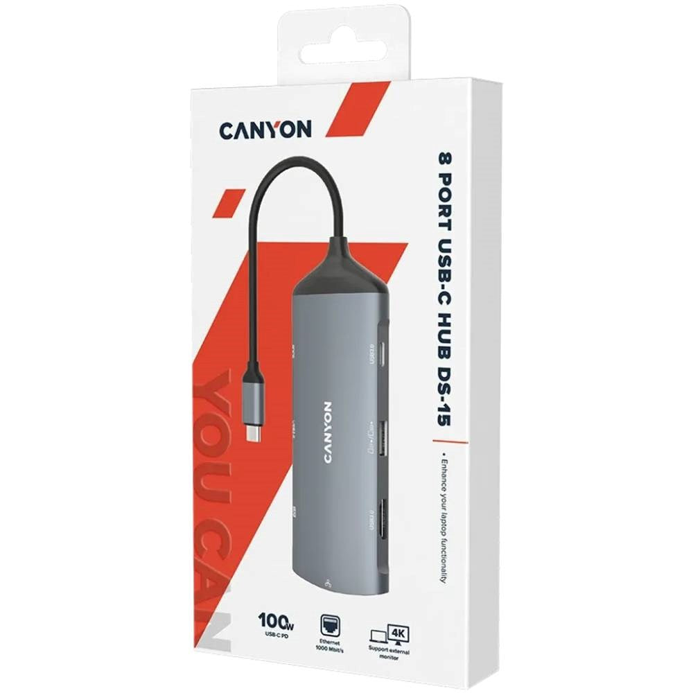 Canyon DS15 8-i-1 USB-C Hub - Grå