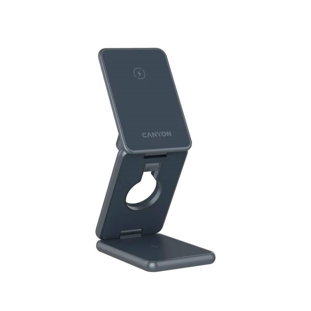 Canyon OnCharge 309 3-i-1 15W Foldbar Trådløs Oplader - Qi / MagSafe Kompatibel - Grå