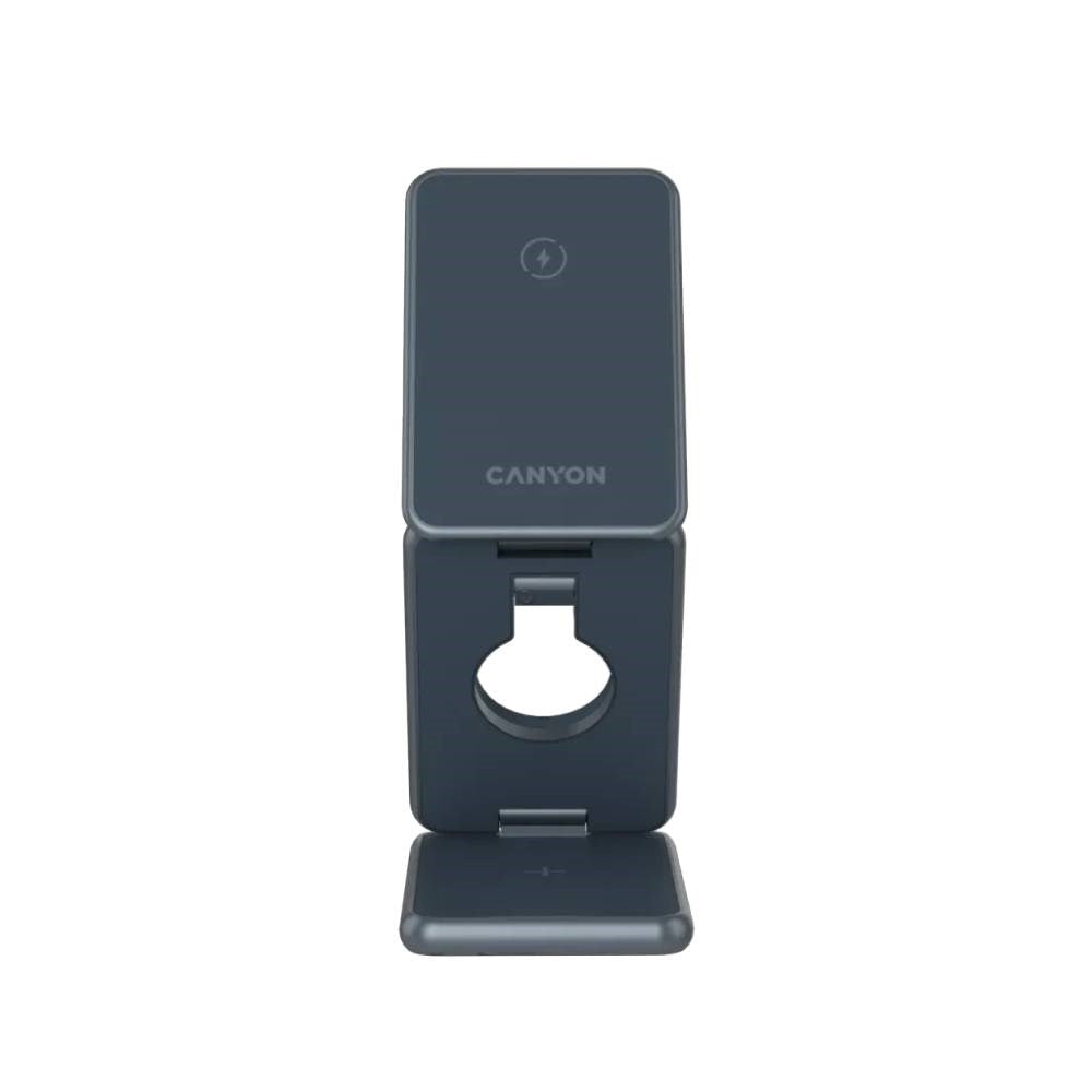 Canyon OnCharge 309 3-i-1 15W Foldbar Trådløs Oplader - Qi / MagSafe Kompatibel - Grå