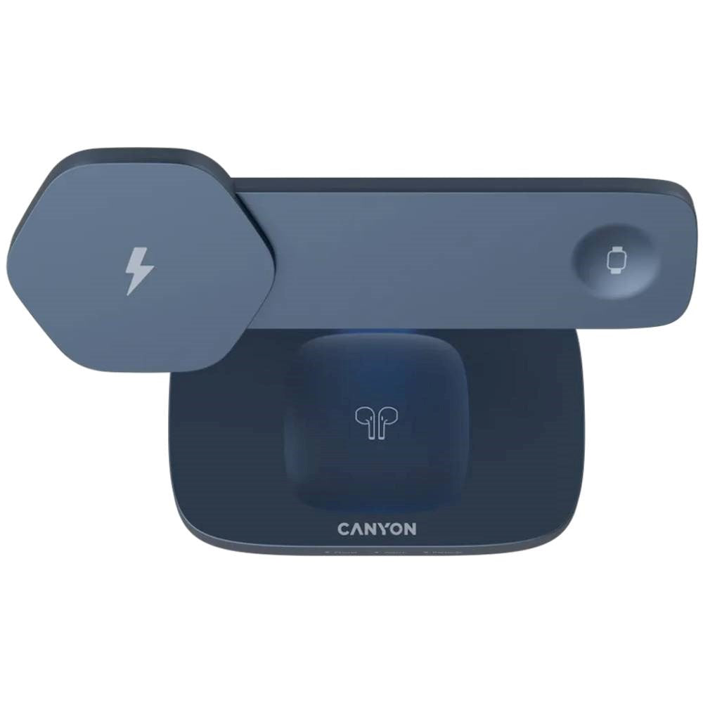 Canyon Hexagon 15W 3-i-1 Trådløs Oplader - Qi / MagSafe Kompatibel - Grå / Blå