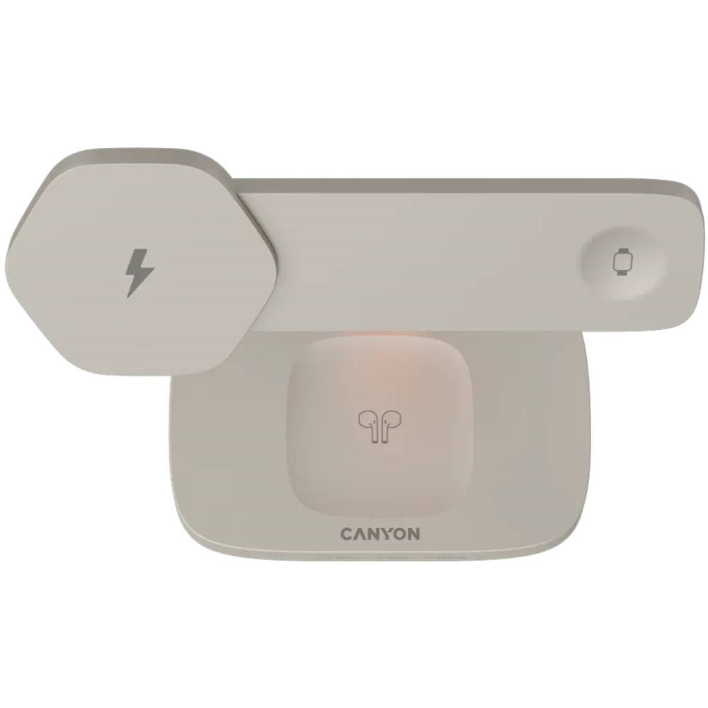 Canyon Hexagon 15W 3-i-1 Trådløs Oplader - Qi / MagSafe Kompatibel - Beige / Orange