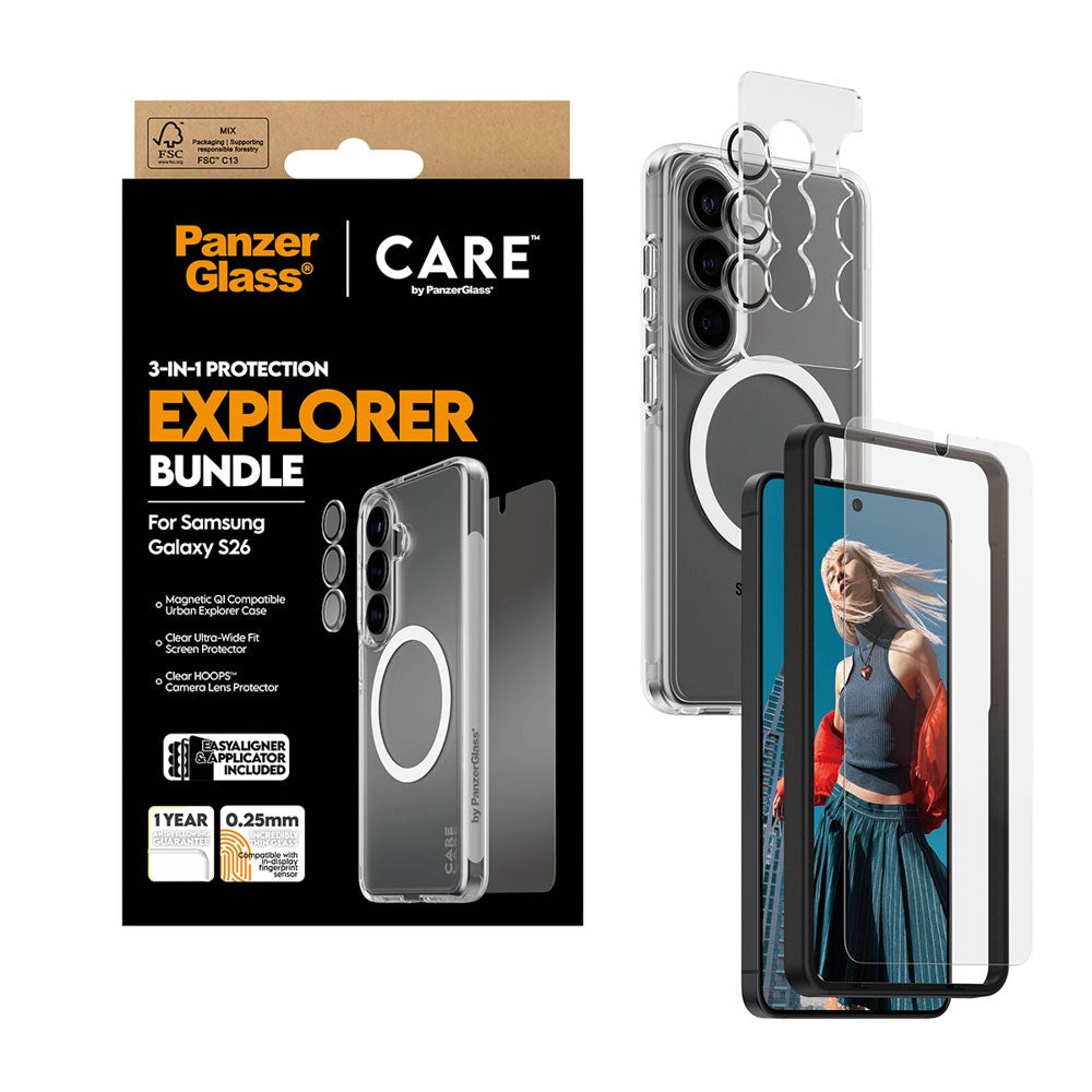 Samsung Galaxy S26 Urban Combat 3-in-1 Bundle m. Cover / Skærmbeskyttelse / Kamerabeskyttelse - Qi Kompatibel - Gennemsigtig