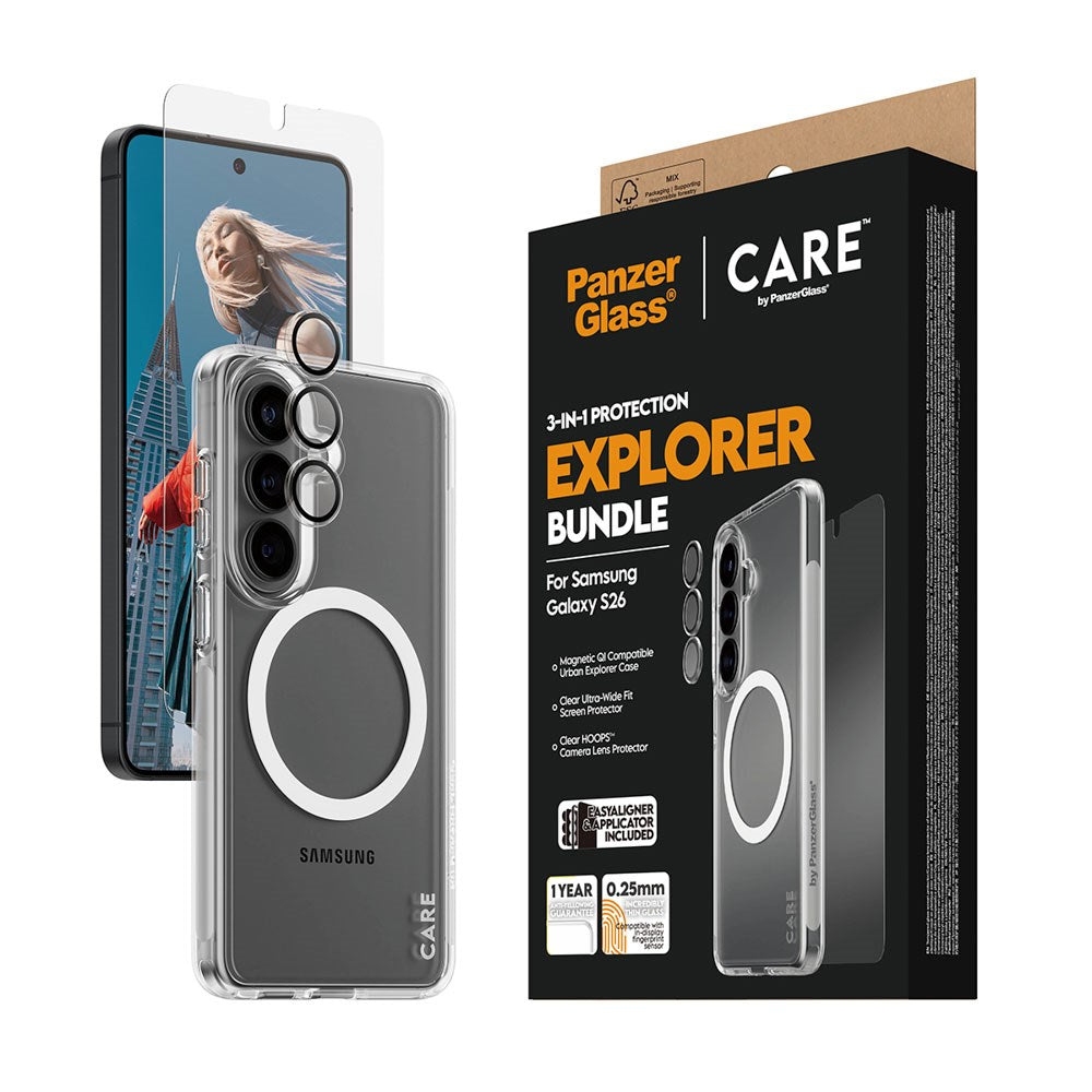 Samsung Galaxy S26 Urban Combat 3-in-1 Bundle m. Cover / Skærmbeskyttelse / Kamerabeskyttelse - Qi Kompatibel - Gennemsigtig