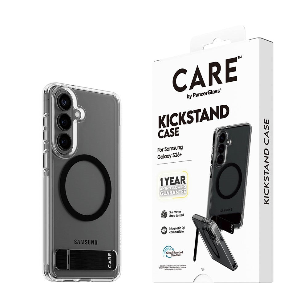 Samsung Galaxy S26+ (Plus) CARE by PanzerGlass Feature Kickstand Case - Qi Kompatibel - Transparent / Black