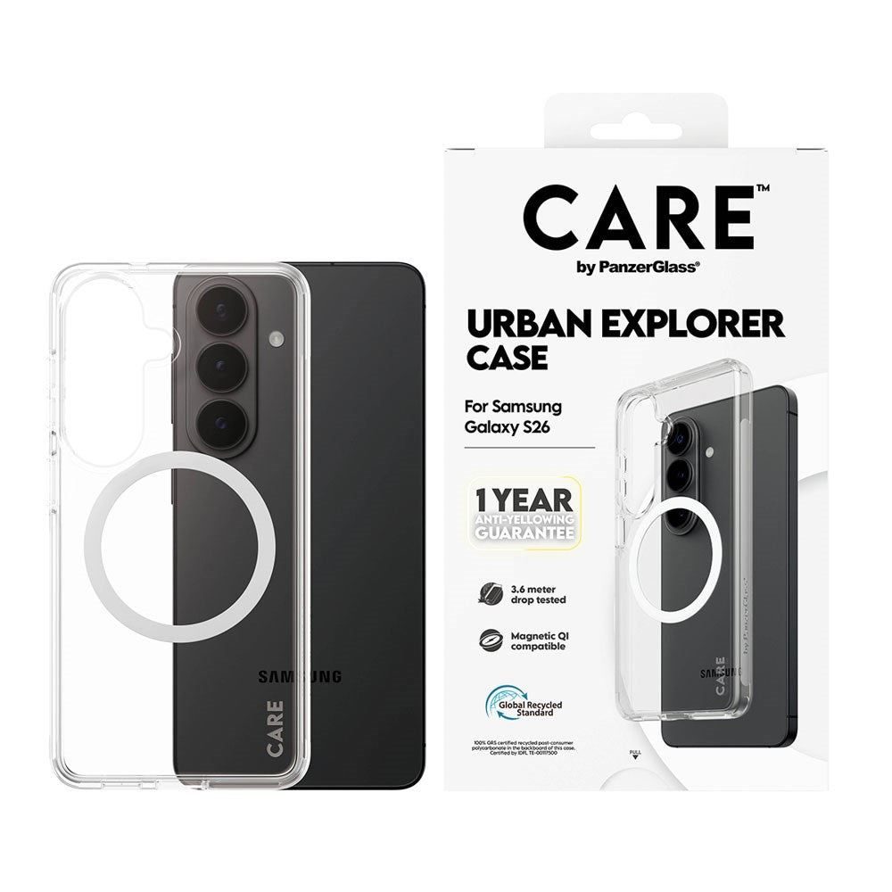 Samsung Galaxy S26 CARE by PanzerGlass Urban Explorer Case - Qi Kompatibel - Gennemsigtig / Hvid