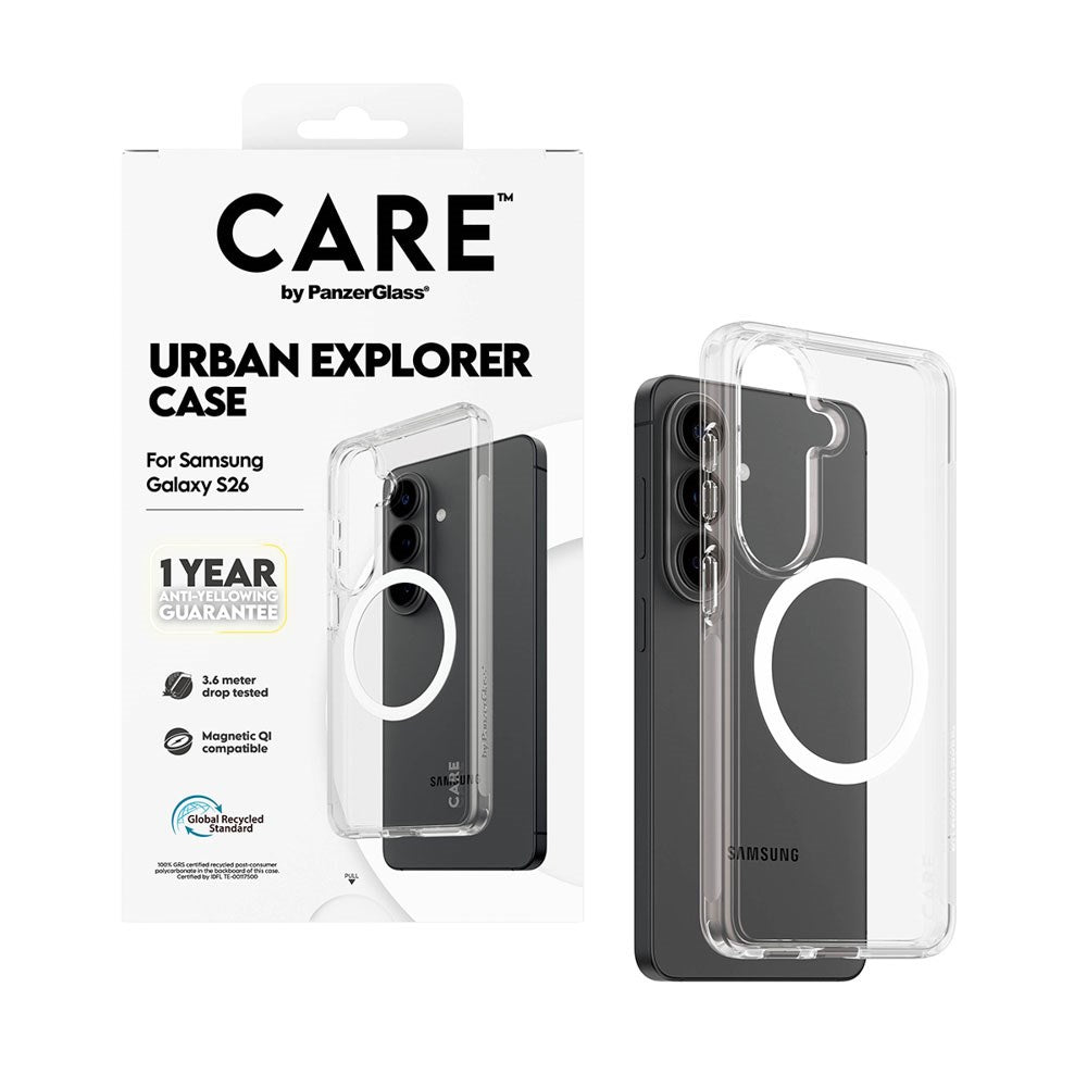 Samsung Galaxy S26 CARE by PanzerGlass Urban Explorer Case - Qi Kompatibel - Gennemsigtig / Hvid