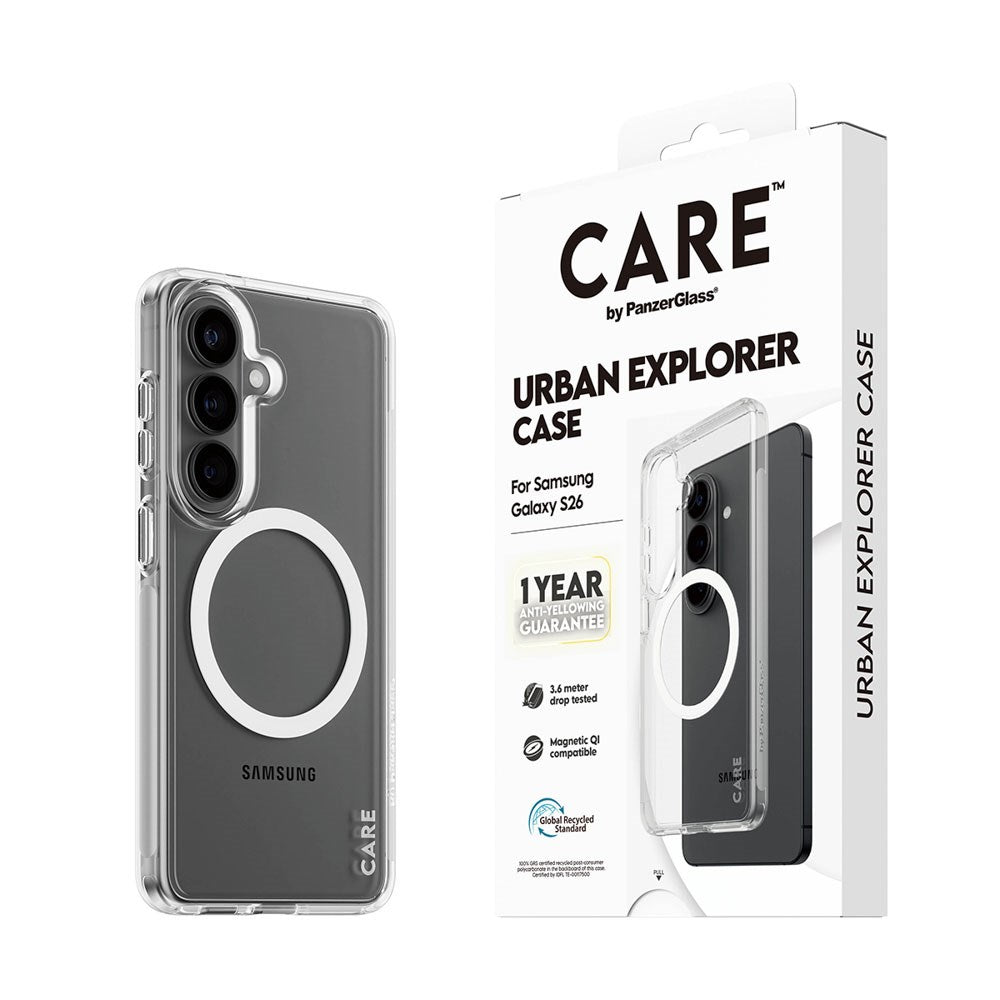 Samsung Galaxy S26 CARE by PanzerGlass Urban Explorer Case - Qi Kompatibel - Gennemsigtig / Hvid