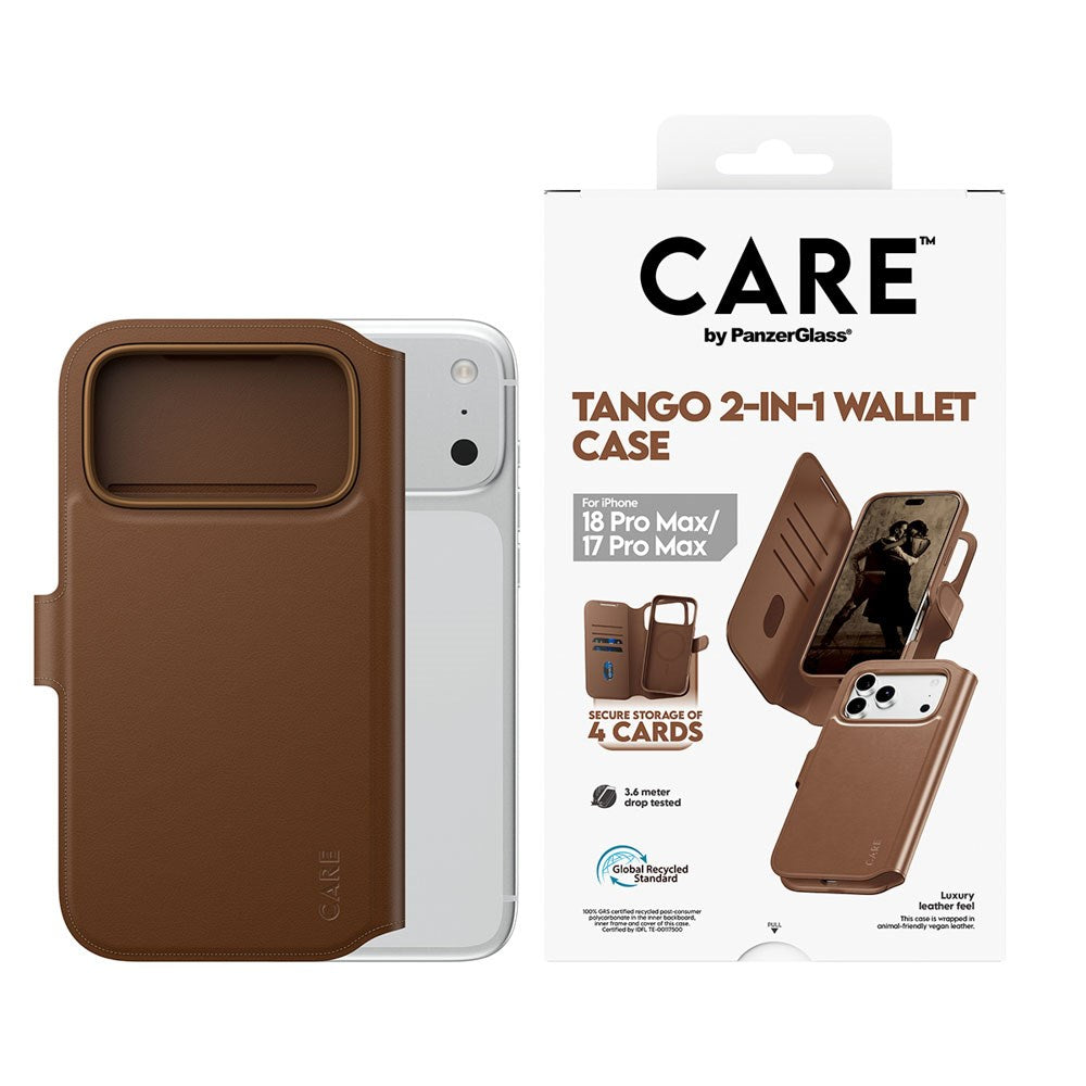 iPhone 18 Pro Max  / 17 Pro Max / 17 Pro Max CARE by PanzerGlass Feature Tango 2-in-1 Cover m. Pung - MagSafe Kompatibel - Brun
