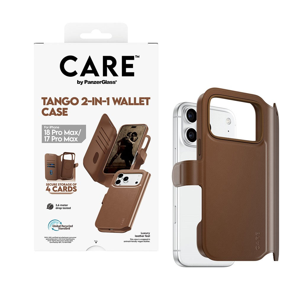 iPhone 18 Pro Max  / 17 Pro Max / 17 Pro Max CARE by PanzerGlass Feature Tango 2-in-1 Cover m. Pung - MagSafe Kompatibel - Brun