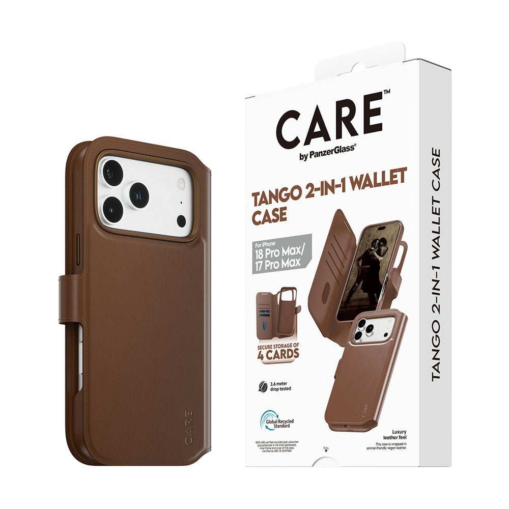 iPhone 18 Pro Max  / 17 Pro Max / 17 Pro Max CARE by PanzerGlass Feature Tango 2-in-1 Cover m. Pung - MagSafe Kompatibel - Brun