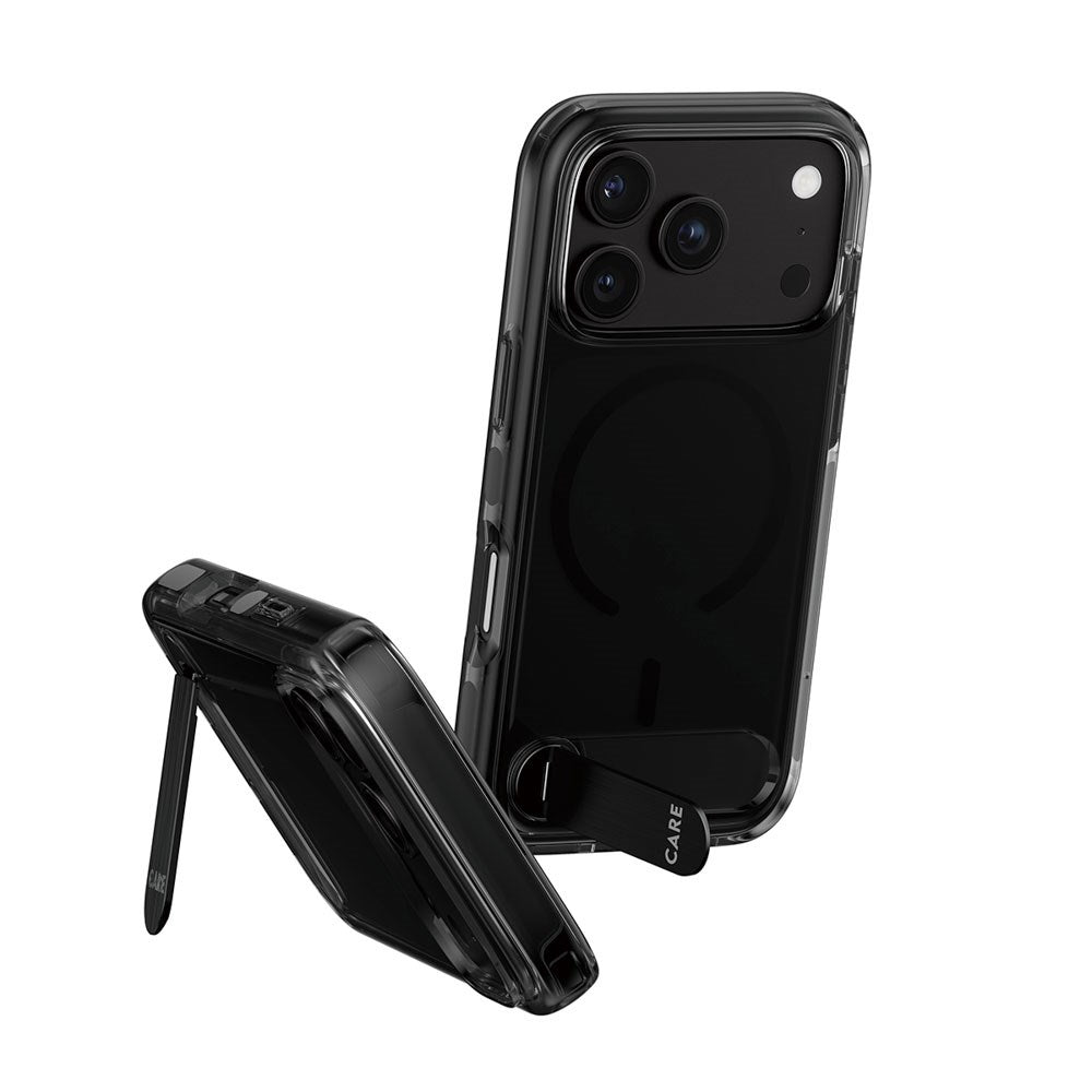 iPhone 18 Pro / 17 Pro CARE by PanzerGlass Feature Kickstand Case - MagSafe Kompatibel - Sort / Gennemsigtig
