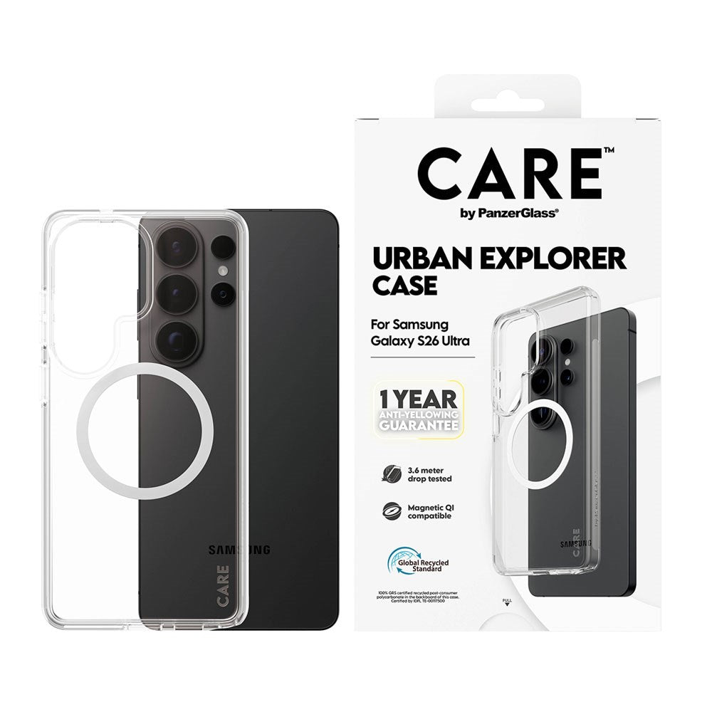 Samsung Galaxy S26 Ultra CARE by PanzerGlass Urban Explorer Case - Qi Kompatibel - Gennemsigtig / Hvid