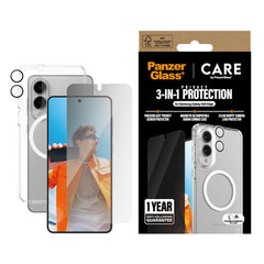 CARE by PanzerGlass Samsung Galaxy S25 Edge 3-i-1 FLAGSHIP Bundle - Cover / Privacy Skærmbeskyttelse (UWF) / Kamerabeskyttelse - Gennemsigtig / Hvid