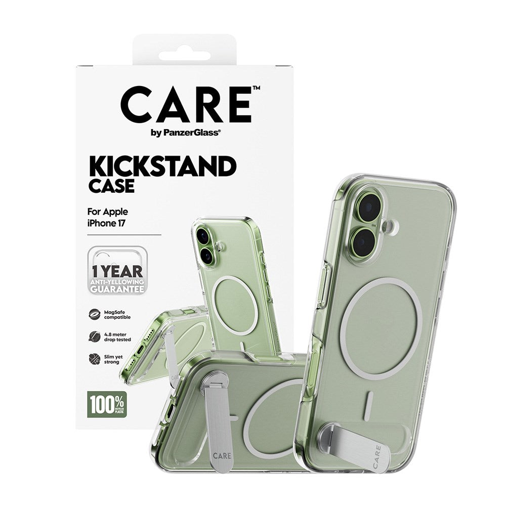 CARE by PanzerGlass iPhone 17 Feature Kickstand Case - MagSafe Kompatibel - Transparent / Silver