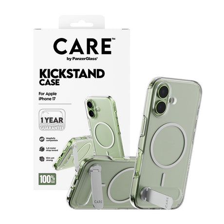 CARE by PanzerGlass iPhone 17 Feature Kickstand Case - MagSafe Kompatibel - Transparent / Silver
