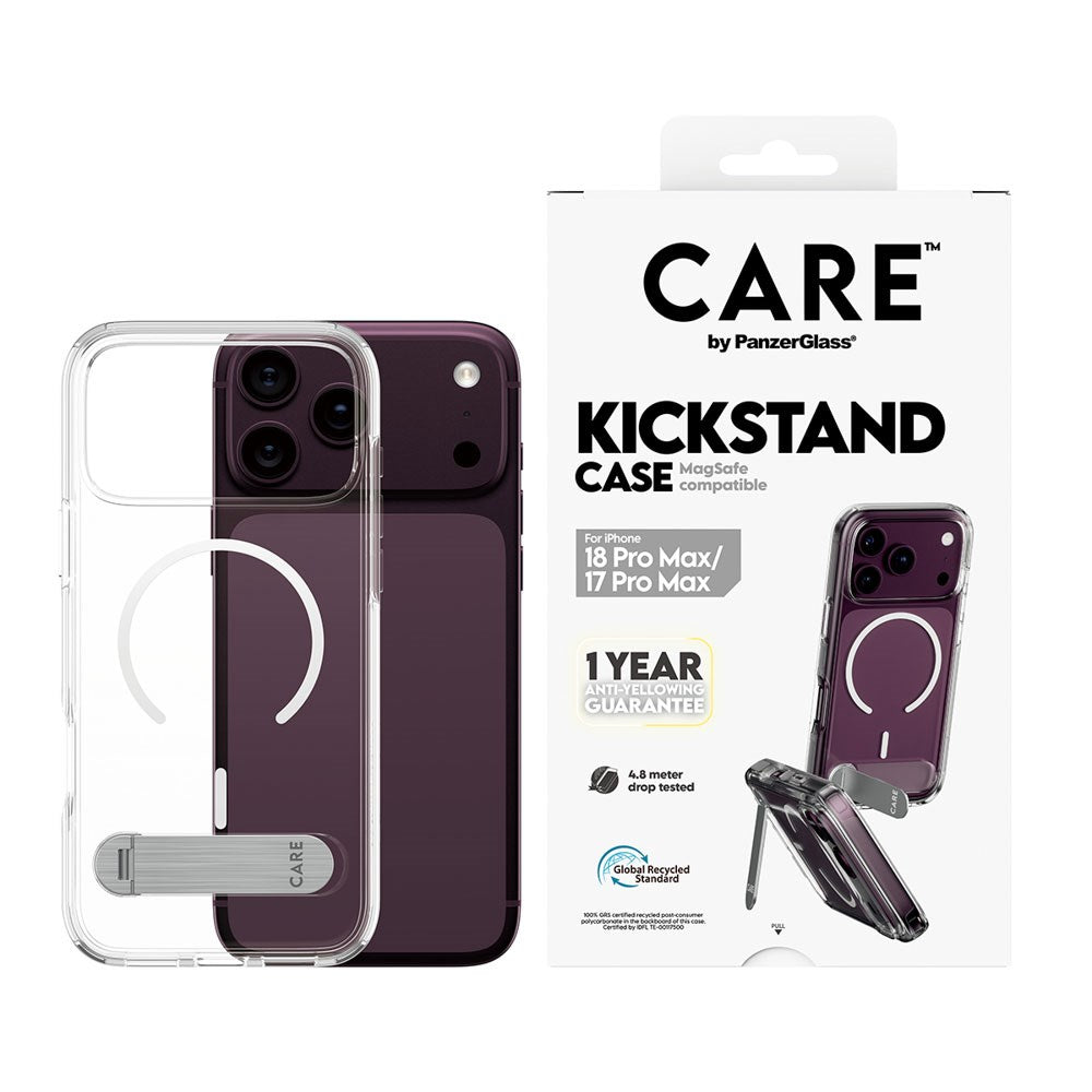 iPhone 18 Pro Max  / 17 Pro Max CARE by PanzerGlass Feature Kickstand Case - MagSafe Kompatibel - Gennemsigtig / Hvid