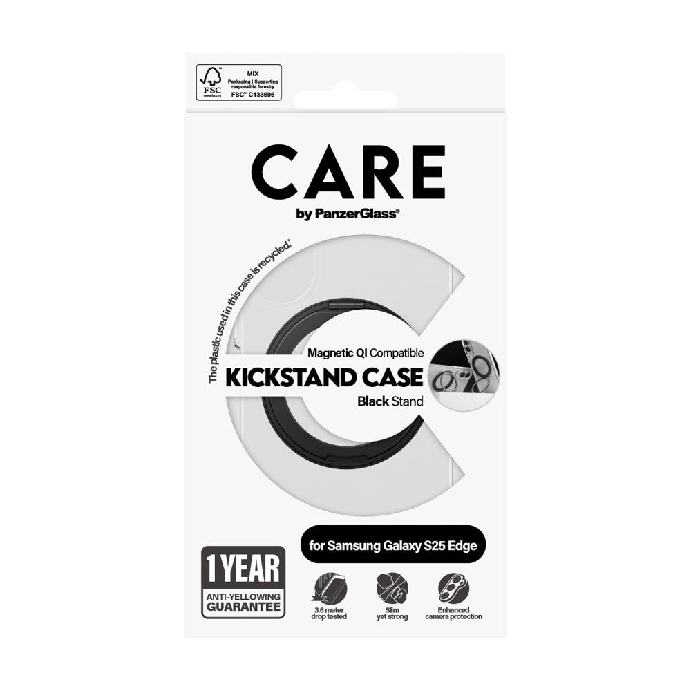CARE by PanzerGlass Samsung Galaxy S25 Edge Feature Kickstand Case - MagSafe Kompatibel - Transparent / Black