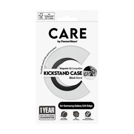 CARE by PanzerGlass Samsung Galaxy S25 Edge Feature Kickstand Case - MagSafe Kompatibel - Transparent / Black