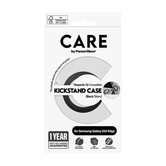 CARE by PanzerGlass Samsung Galaxy S25 Edge Feature Kickstand Case - MagSafe Kompatibel - Transparent / Black
