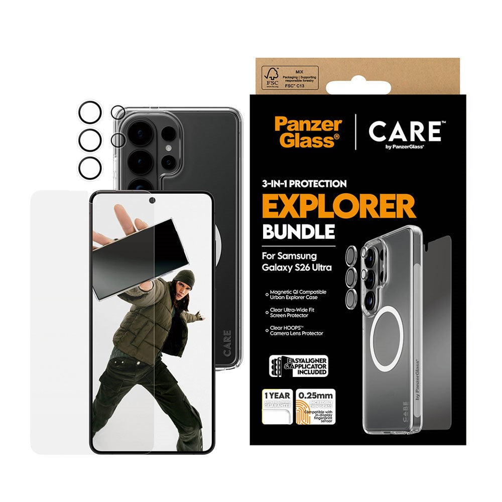 Samsung Galaxy S26 Ultra Urban Combat 3-in-1 Bundle m. Cover / Skærmbeskyttelse / Kamerabeskyttelse - Qi Kompatibel - Gennemsigtig