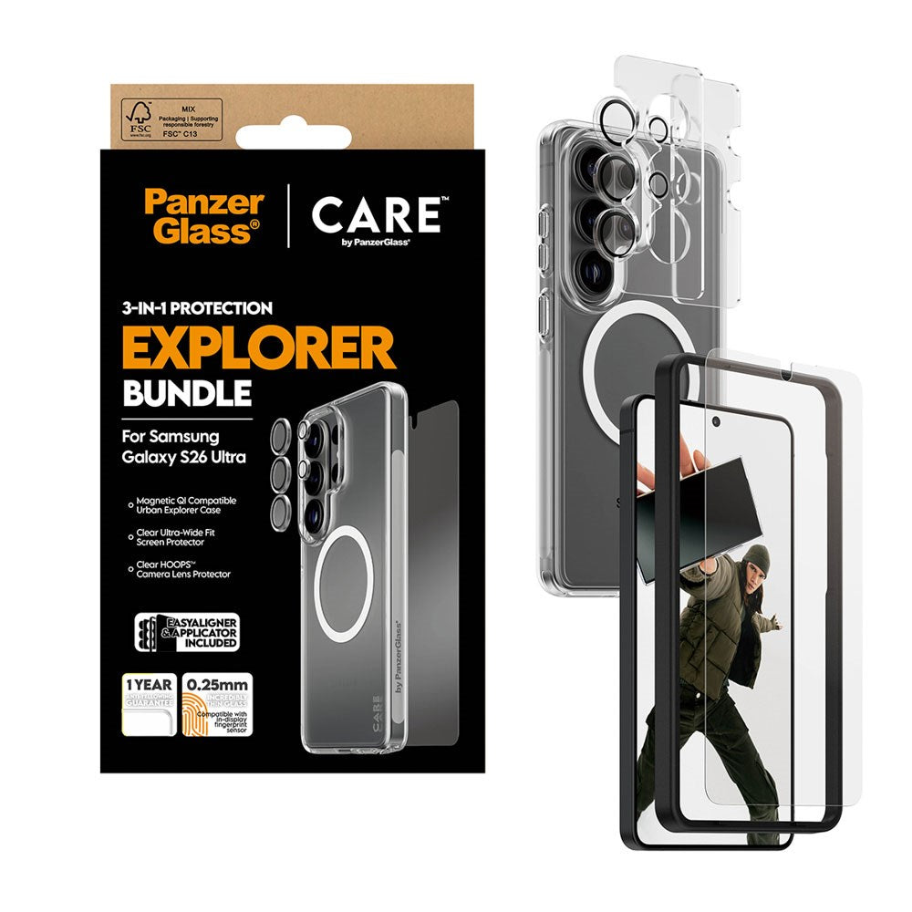 Samsung Galaxy S26 Ultra Urban Combat 3-in-1 Bundle m. Cover / Skærmbeskyttelse / Kamerabeskyttelse - Qi Kompatibel - Gennemsigtig