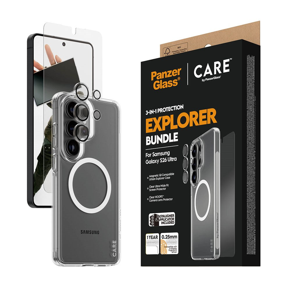 Samsung Galaxy S26 Ultra Urban Combat 3-in-1 Bundle m. Cover / Skærmbeskyttelse / Kamerabeskyttelse - Qi Kompatibel - Gennemsigtig