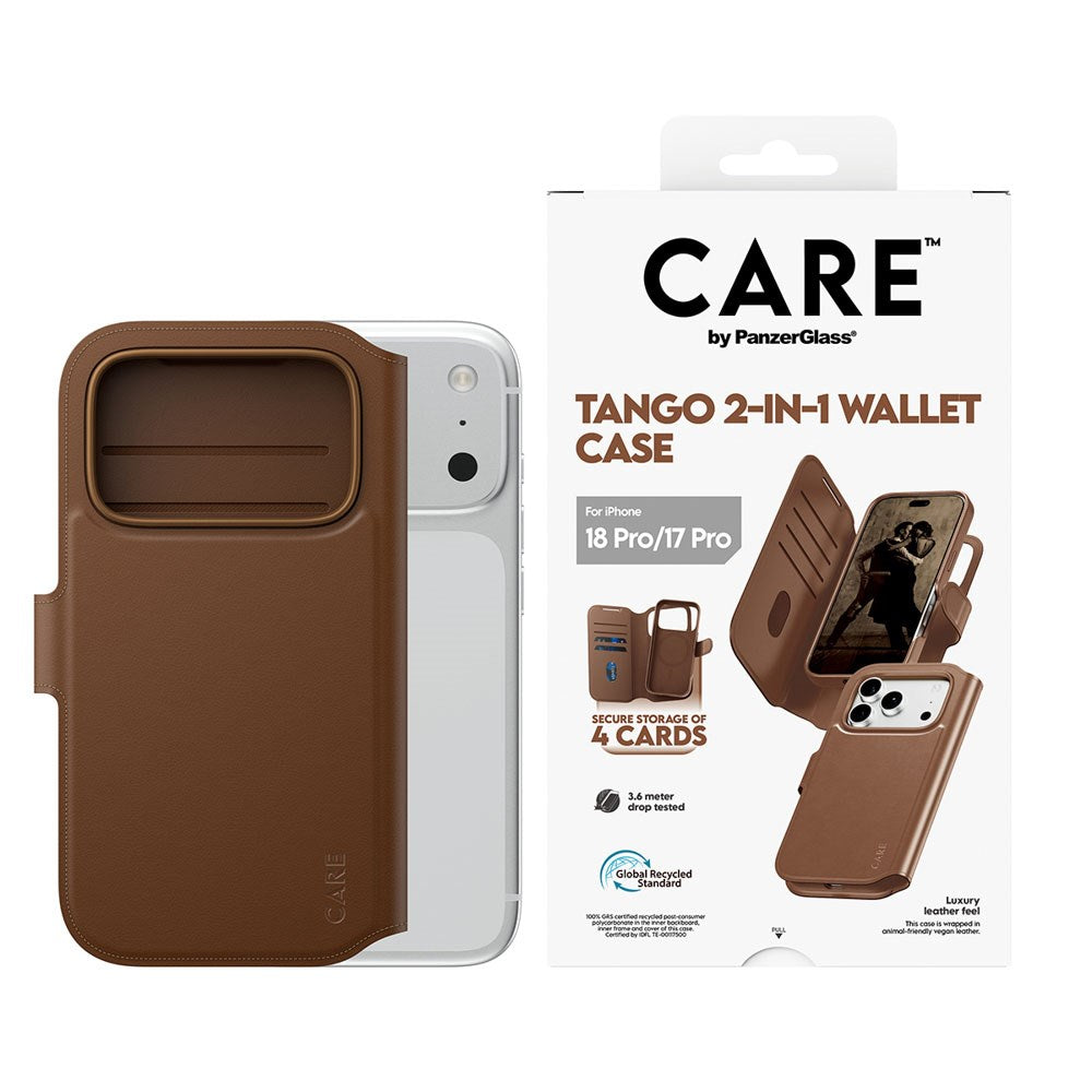 iPhone 18 Pro / 17 Pro CARE by PanzerGlass Feature Tango 2-in-1 Cover m. Pung - MagSafe Kompatibel - Brun