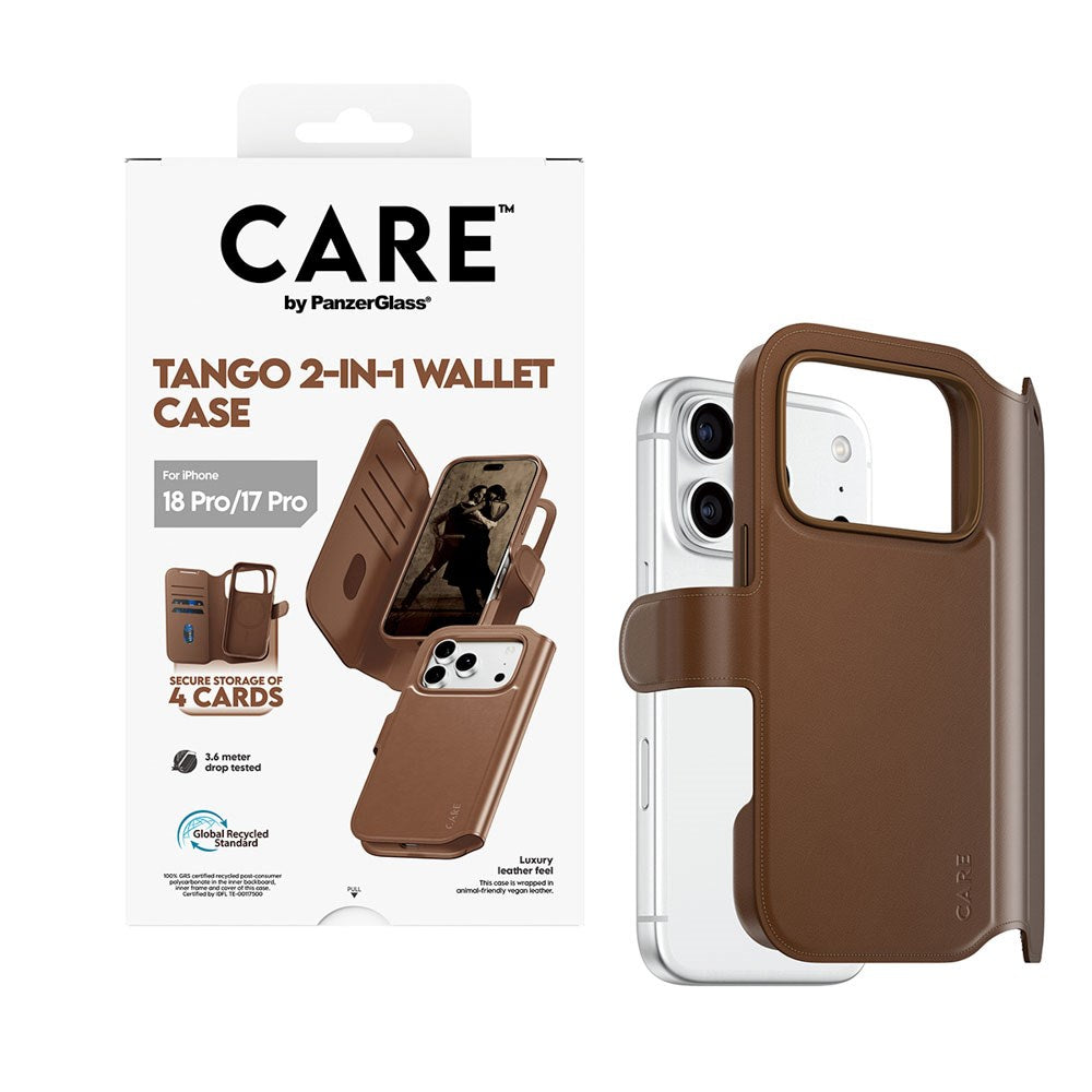 iPhone 18 Pro / 17 Pro CARE by PanzerGlass Feature Tango 2-in-1 Cover m. Pung - MagSafe Kompatibel - Brun