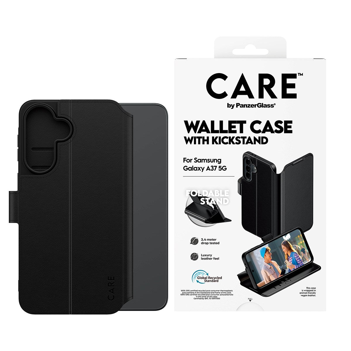 Samsung Galaxy A37 CARE by PanzerGlass Feature Wallet Case m. Ståfunktion - Sort
