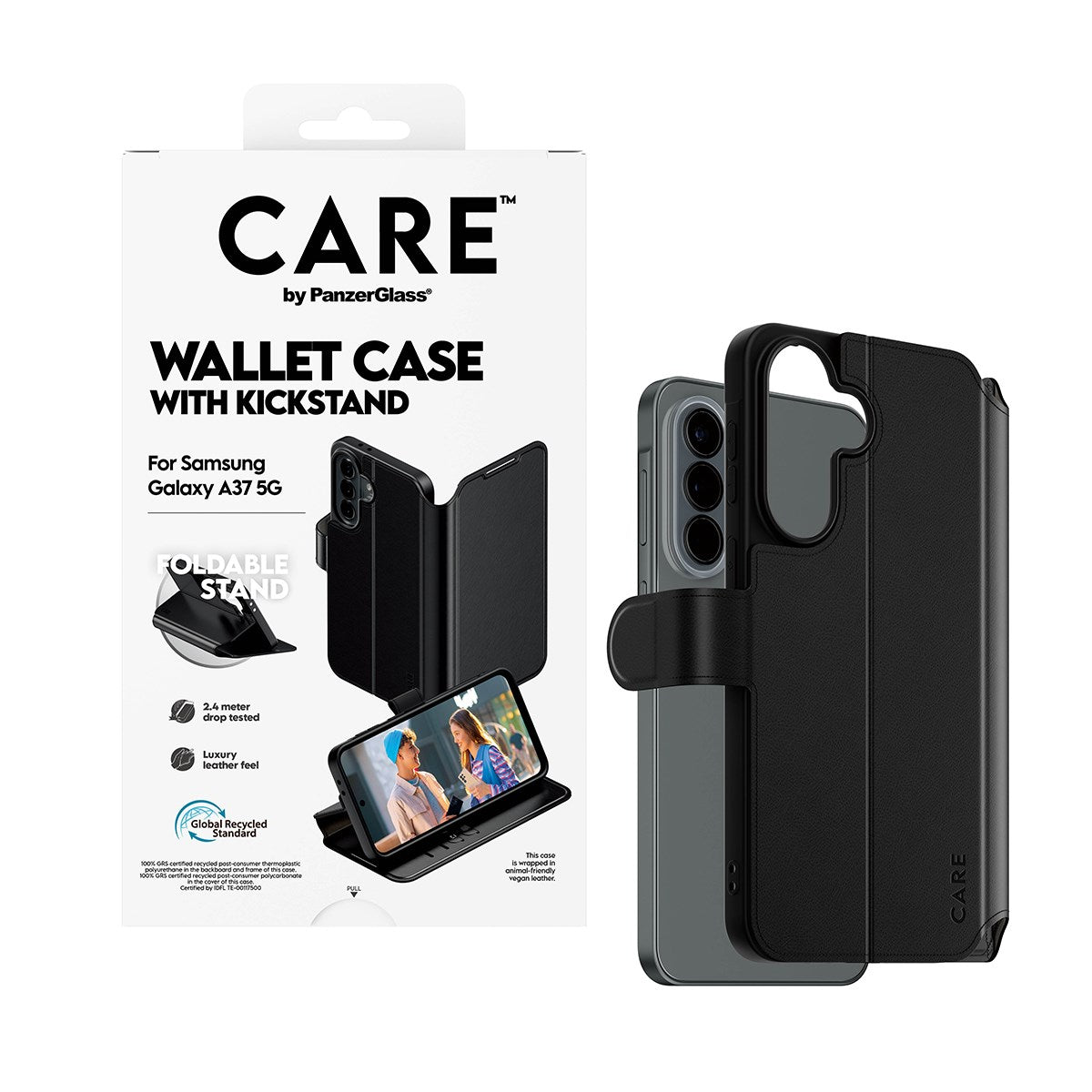 Samsung Galaxy A37 CARE by PanzerGlass Feature Wallet Case m. Ståfunktion - Sort