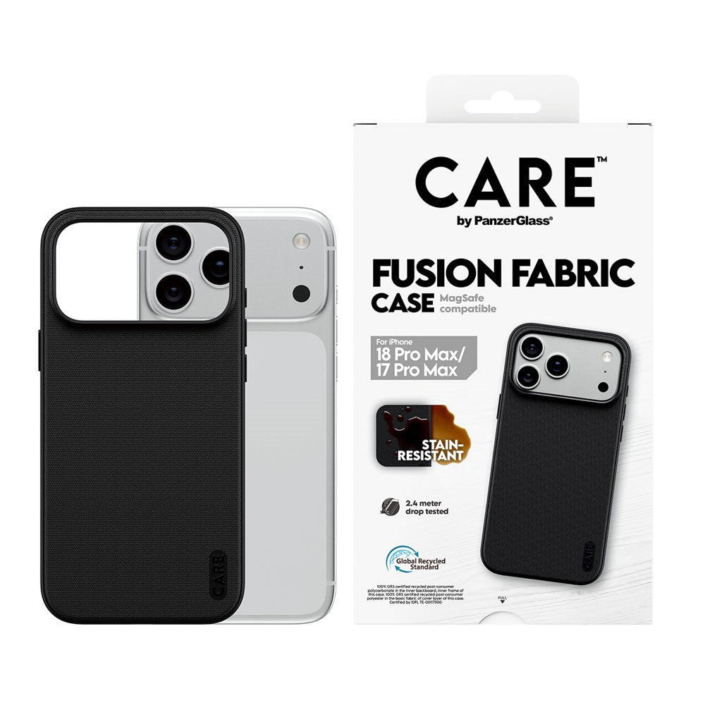 iPhone 18 Pro Max / 17 Pro Max CARE by PanzerGlass Fusion Fabric Cover - MagSafe Kompatibel - Sort