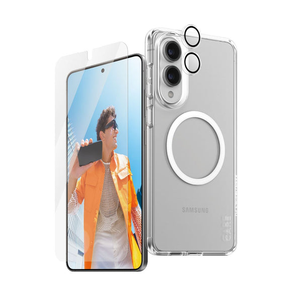 CARE by PanzerGlass Samsung Galaxy S25 Edge 3-i-1 FLAGSHIP Bundle - Cover / Skærmbeskyttelse (UWF) / Kamerabeskyttelse - Gennemsigtig / Hvid