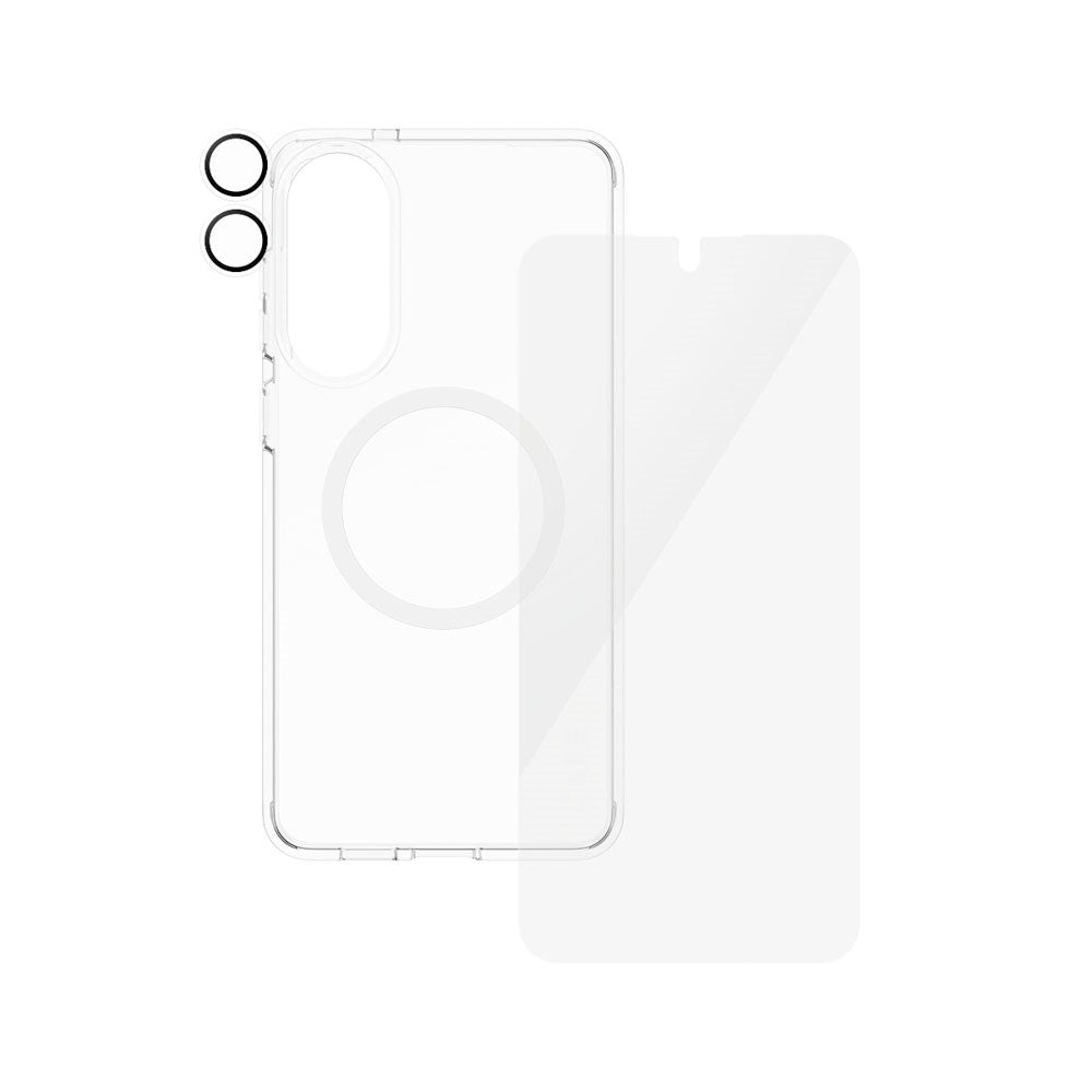 CARE by PanzerGlass Samsung Galaxy S25 Edge 3-i-1 FLAGSHIP Bundle - Cover / Skærmbeskyttelse (UWF) / Kamerabeskyttelse - Gennemsigtig / Hvid