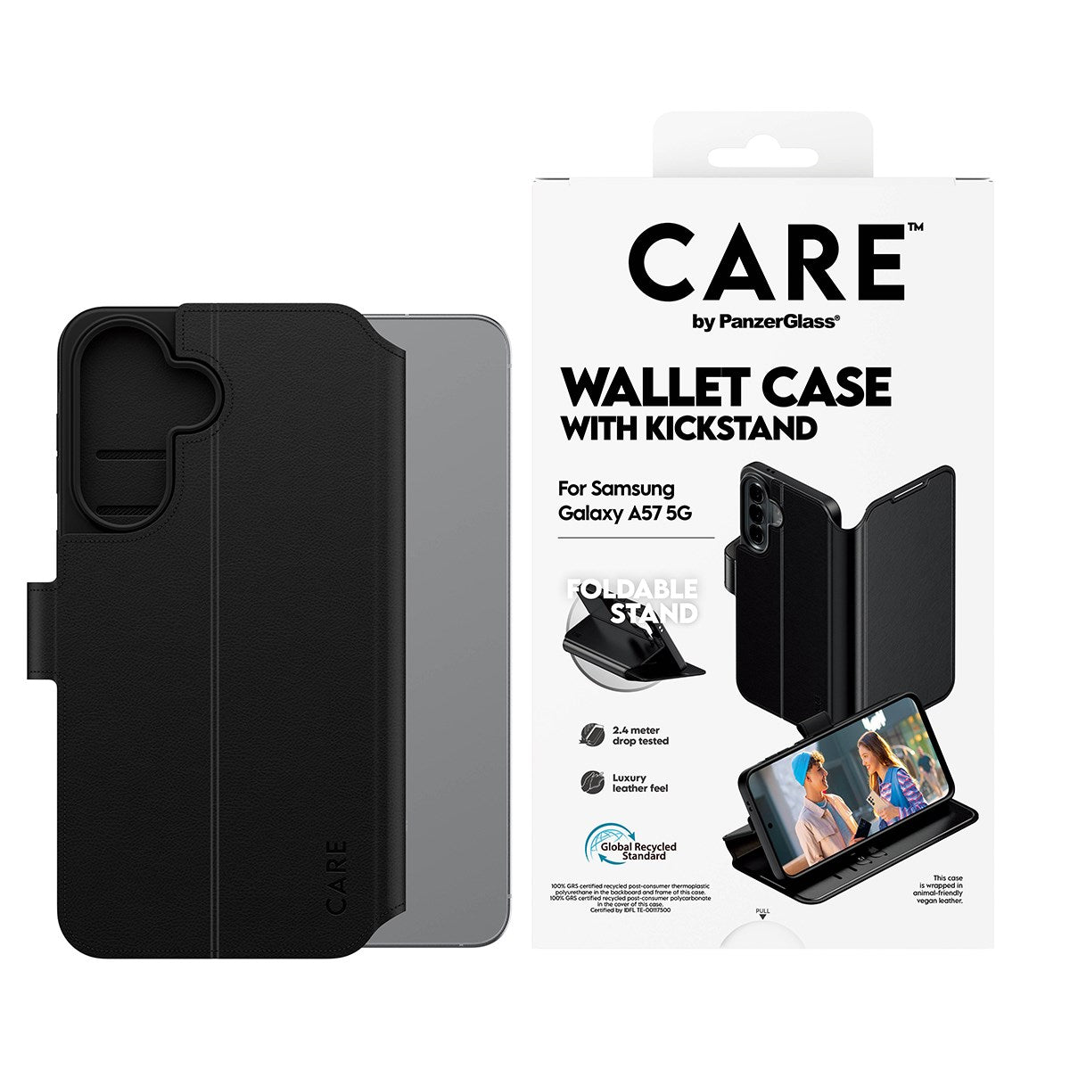 Samsung Galaxy A57 CARE by PanzerGlass Feature Wallet Case m. Ståfunktion - Sort