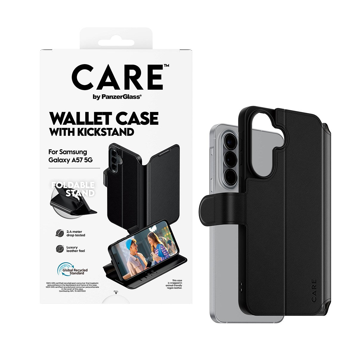 Samsung Galaxy A57 CARE by PanzerGlass Feature Wallet Case m. Ståfunktion - Sort