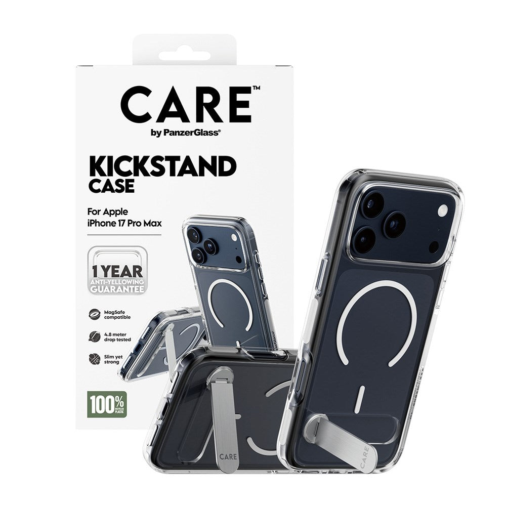 CARE by PanzerGlass iPhone 17 Pro Max Feature Kickstand Case - MagSafe Kompatibel - Transparent / Silver