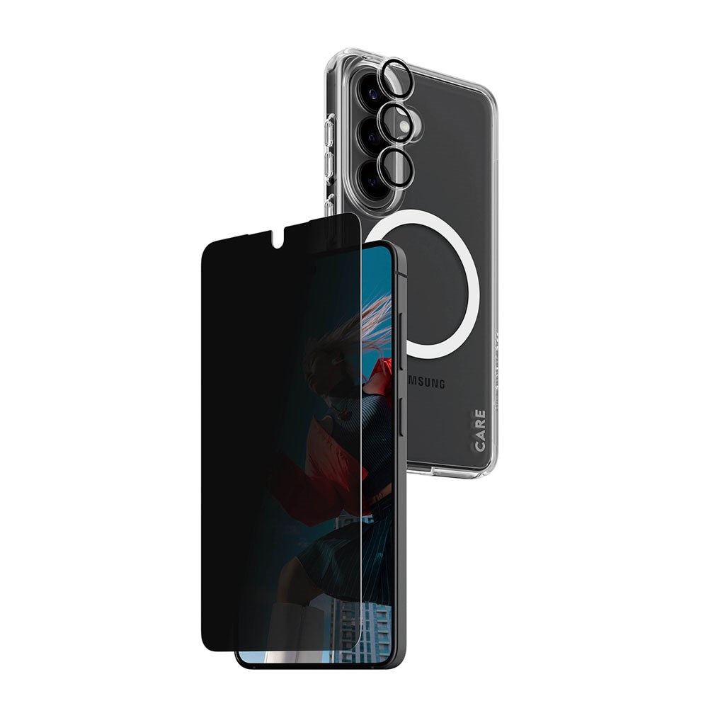 Samsung Galaxy S26 Urban Combat 3-in-1 Privacy Bundle m. Cover / Skærmbeskyttelse (Privacy) / Kamerabeskyttelse - Qi Kompatibel - Gennemsigtig