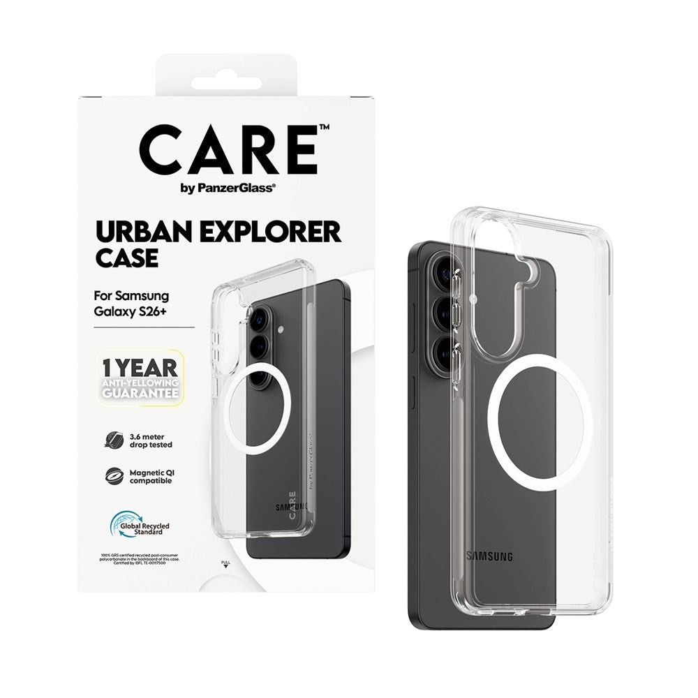 Samsung Galaxy S26+ (Plus) CARE by PanzerGlass Urban Explorer Case - Qi Kompatibel - Gennemsigtig / Hvid