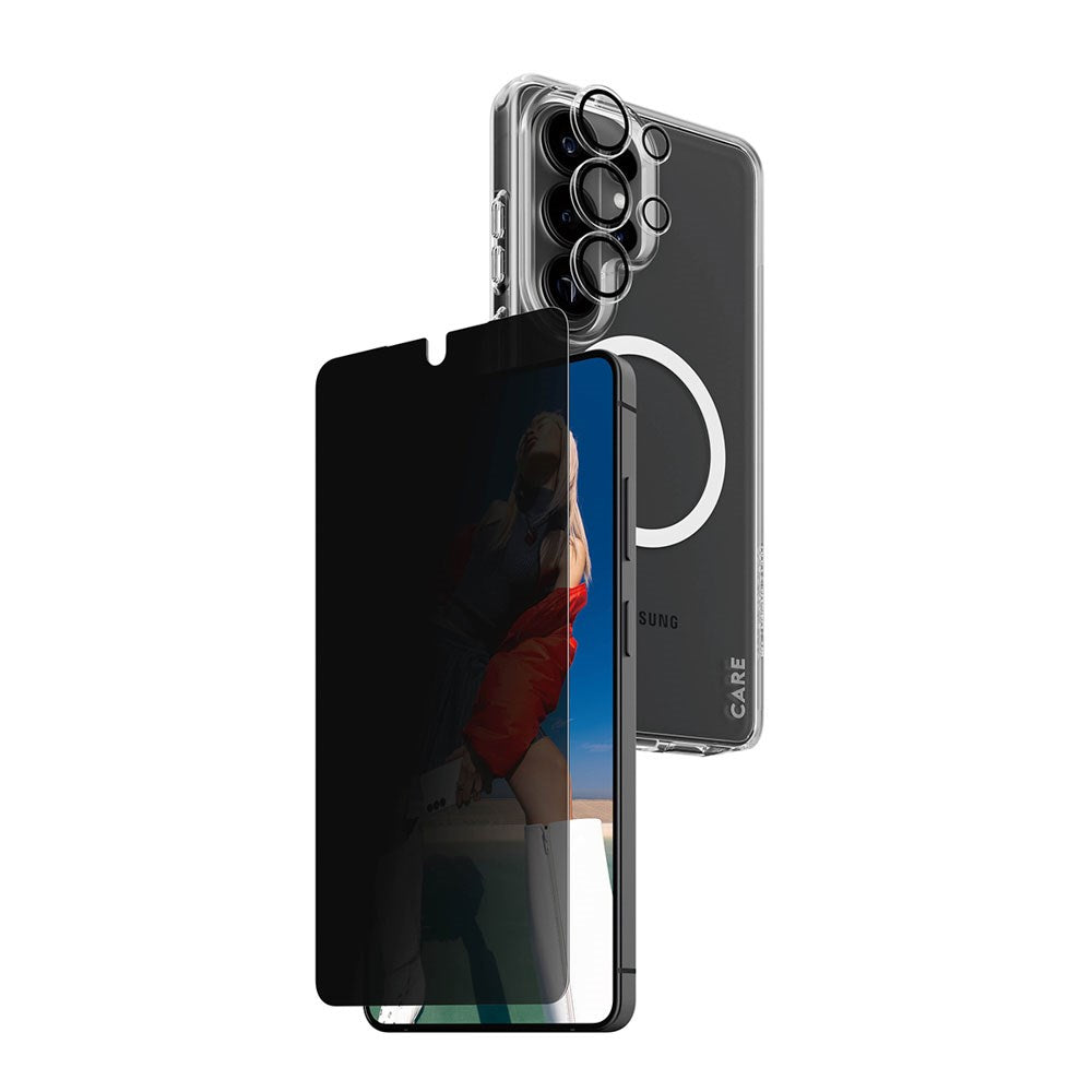 Samsung Galaxy S26 Ultra Urban Combat 3-in-1 Privacy Bundle m. Cover / Skærmbeskyttelse (Privacy) / Kamerabeskyttelse - Qi Kompatibel - Gennemsigtig
