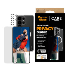 Samsung Galaxy S26 Ultra Urban Combat 3-in-1 Privacy Bundle m. Cover / Skærmbeskyttelse (Privacy) / Kamerabeskyttelse - Qi Kompatibel - Gennemsigtig