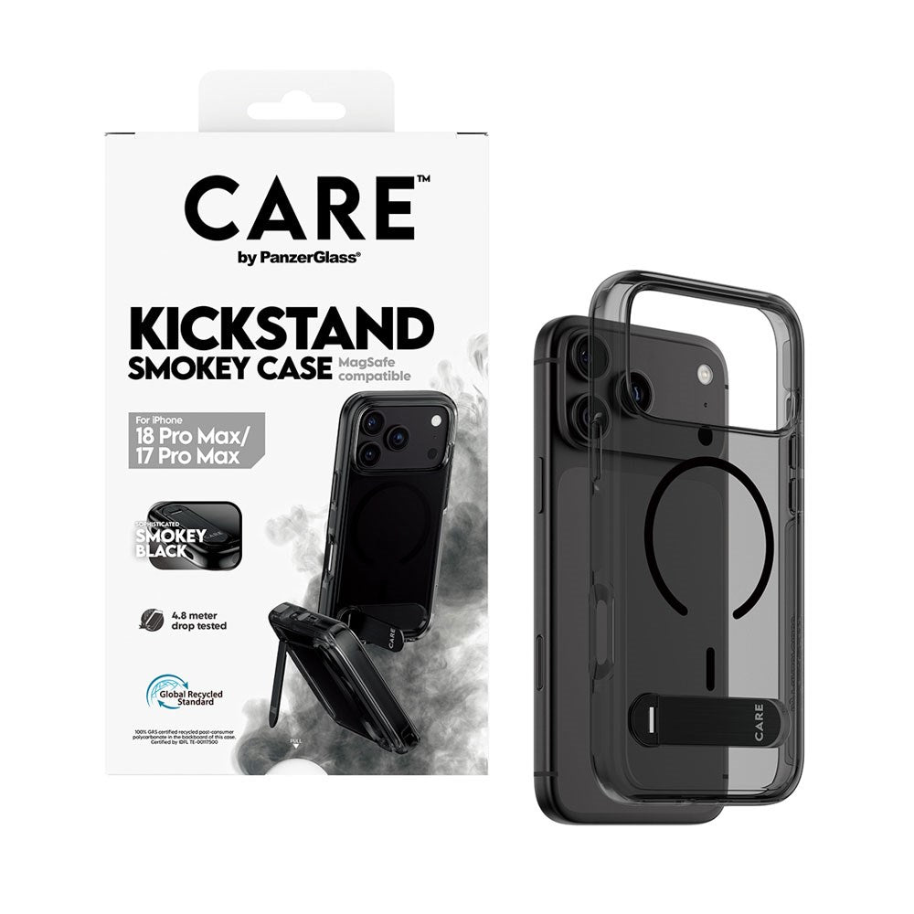iPhone 18 Pro Max  / 17 Pro Max CARE by PanzerGlass Feature Kickstand Case - MagSafe Kompatibel - Sort / Gennemsigtig