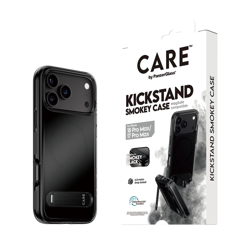 iPhone 18 Pro Max  / 17 Pro Max CARE by PanzerGlass Feature Kickstand Case - MagSafe Kompatibel - Sort / Gennemsigtig