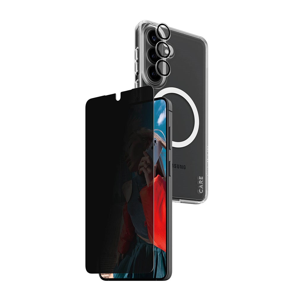 Samsung Galaxy S26+ (Plus) Urban Combat 3-in-1 Privacy Bundle m. Cover / Skærmbeskyttelse (Privacy) / Kamerabeskyttelse - Qi Kompatibel - Gennemsigtig