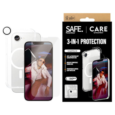 CARE By PanzerGlass iPhone 17e / 16e 3-i-1 FASHION Bundle - Samba Cover / Skærmbeskyttelse (UWF) / Kamerabeskyttelse - Gennemsigtig / Hvid
