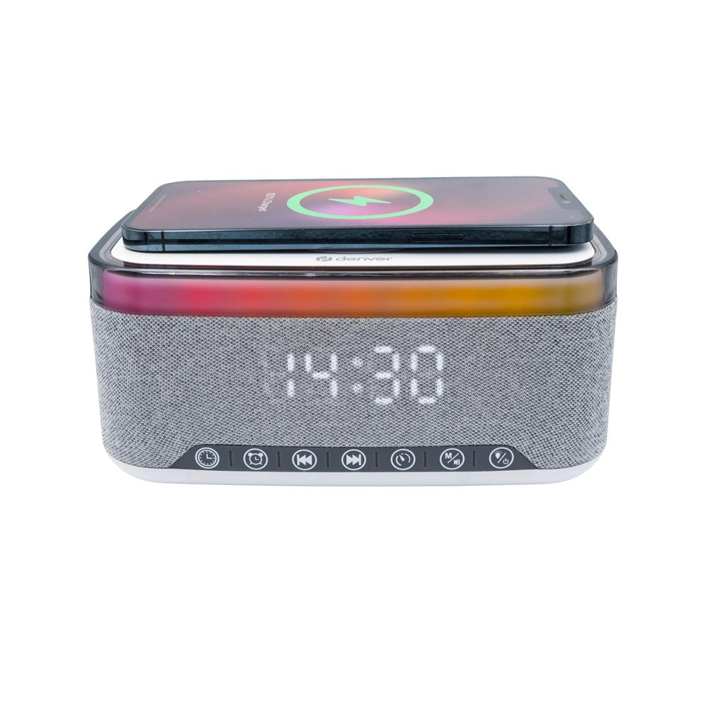 Denver CRQ-225 FM Clockradio m. Trådløs Opladning & Bluetooth - Grå