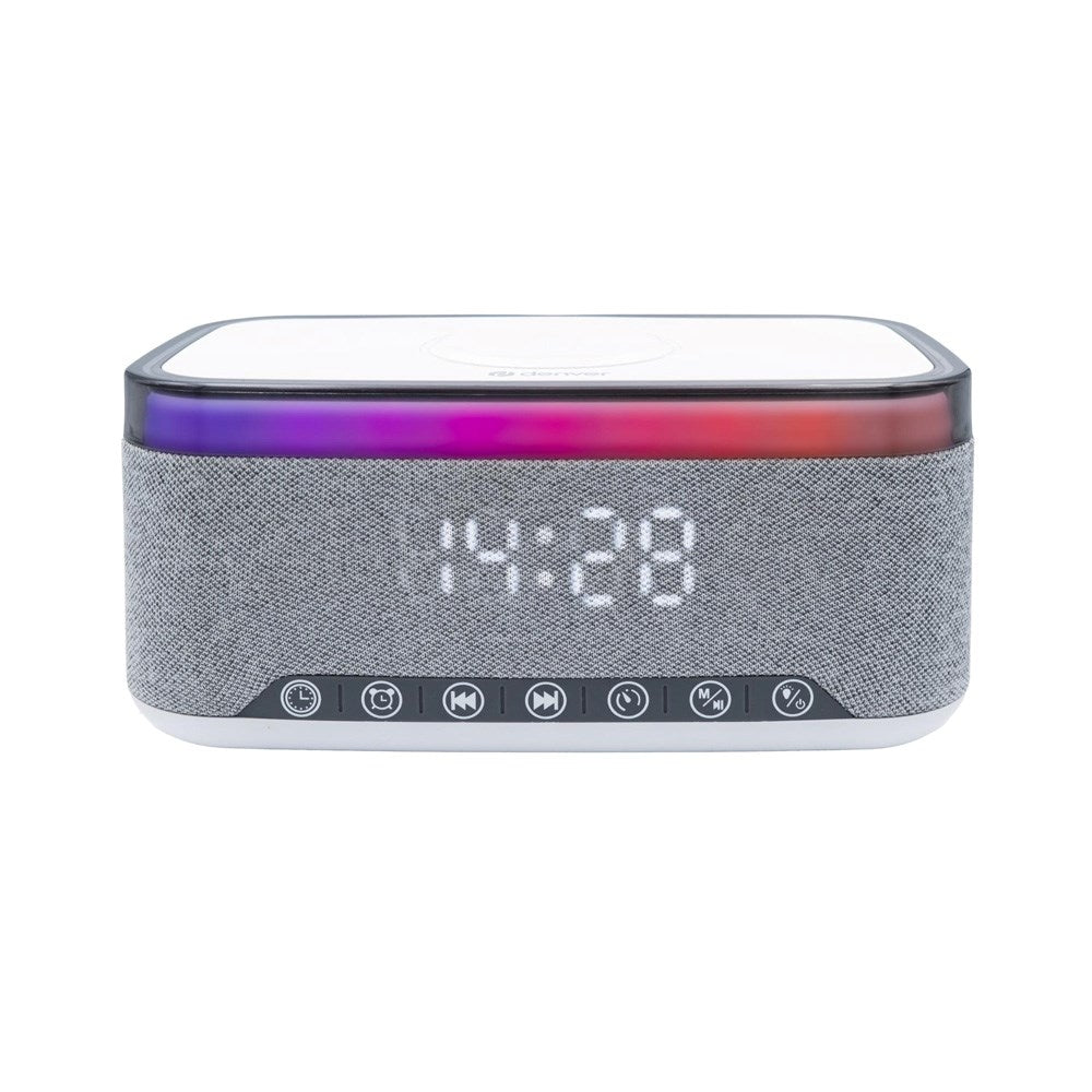Denver CRQ-225 FM Clockradio m. Trådløs Opladning & Bluetooth - Grå