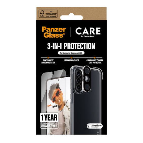 CARE by PanzerGlass Samsung Galaxy A36 (5G) 3-i-1 FLAGSHIP Bundle - Cover / Skærmbeskyttelse (UWF) / Kamerabeskyttelse - Gennemsigtig