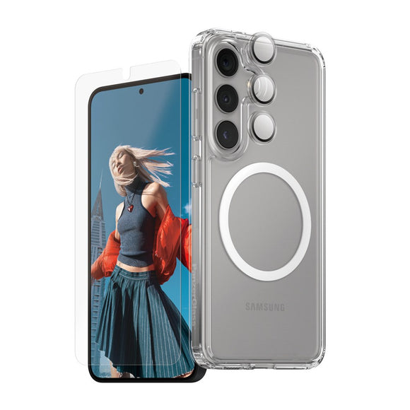CARE by PanzerGlass Samsung Galaxy S25 3-i-1 FLAGSHIP Bundle - Cover / Skærmbeskyttelse (UWF) / Kamerabeskyttelse - Gennemsigtig