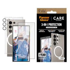 CARE by PanzerGlass Samsung Galaxy S25 Ultra 3-i-1 FLAGSHIP Bundle - Cover / Skærmbeskyttelse (UWF) / Kamerabeskyttelse - Gennemsigtig